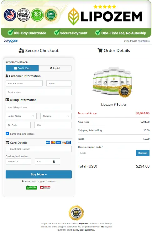 Lipozem order page